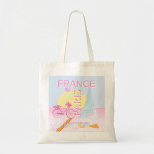 Tote Bag Paris, France, Travel Art, Preppy, Bleu