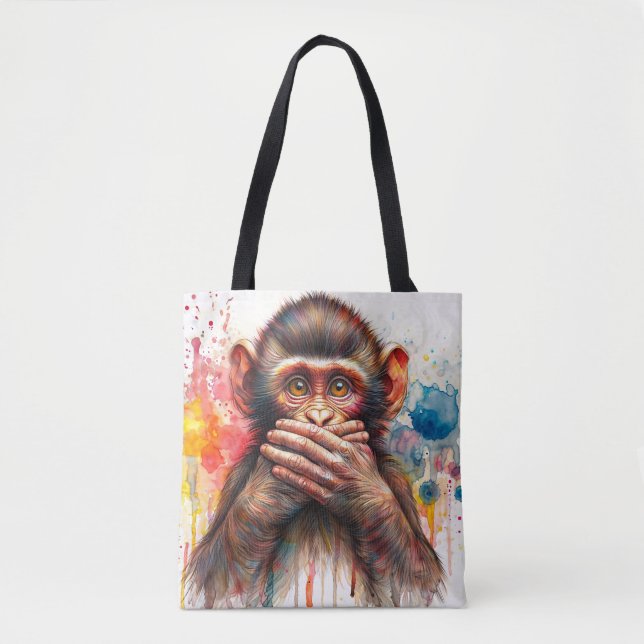 Tote Bag Parlez Pas De Déchets De Peinture De Singe Mal (Devant)
