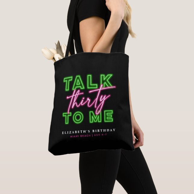 Tote Bag Parlez Trente Pour Moi Sale 30 Neon Vert & Rose (De près)