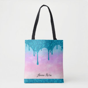 Tote Bag *~* Parties scintillant à goutte turquoise Pastel