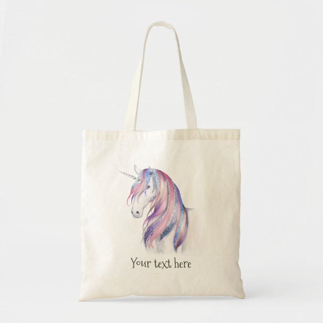 Tote Bag Parties scintillant aquarelle Unicorn (Devant)