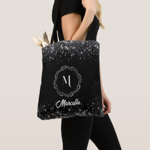 Tote Bag Parties scintillant Argent Et Noir Élégant Monogra