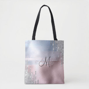 Tote Bag Parties scintillant argent gouttes Rose bleu métal
