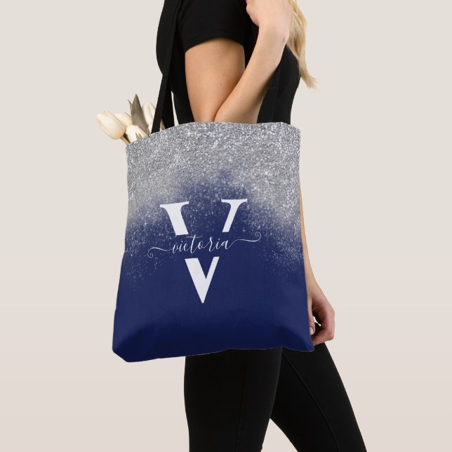 Tote Bag Parties scintillant Argent Marine Blue Monogram Te (De près)