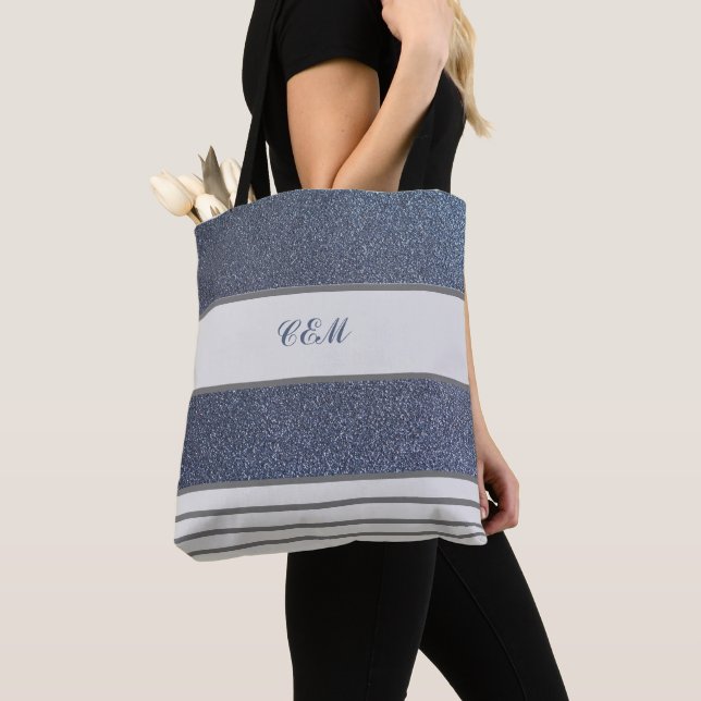 Tote Bag Parties scintillant bleue en acier Monogramme (De près)