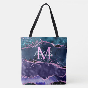 Tote Bag Parties scintillant bleue et violet marine Agate m