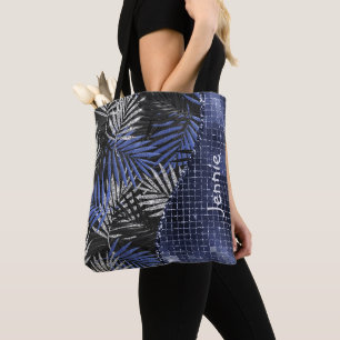 Tote Bag Parties scintillant bleue Palm Feuilles Glam Wave 