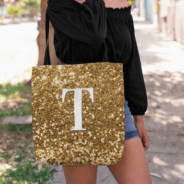 Tote Bag Parties scintillant Bokeh Sparkly Bokeh Gold Faux  (Copper Gold Faux Glitter Bokeh Sparkly Monogram Tote Bag)