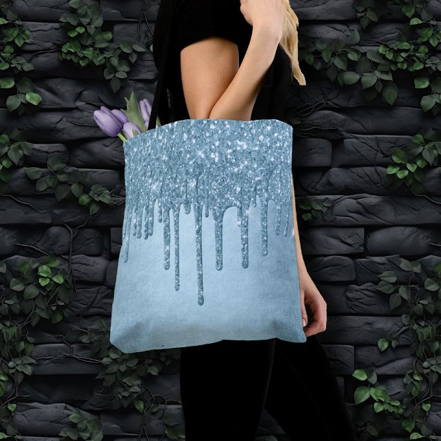 Tote Bag Parties scintillant de glace à goutte | Blue Faux  (Créateur téléchargé)