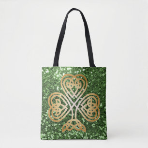 Tote Bag Parties scintillant de Green Faux, Shamrock celte 