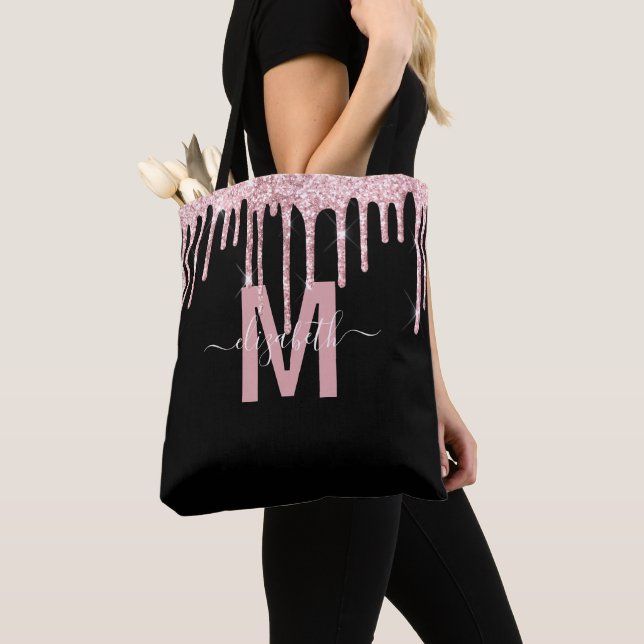 Tote Bag Parties scintillant de séchage rose chic Nom du mo (De près)