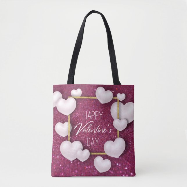 Tote Bag Parties scintillant des Coeurs blancs de la Saint  (Devant)