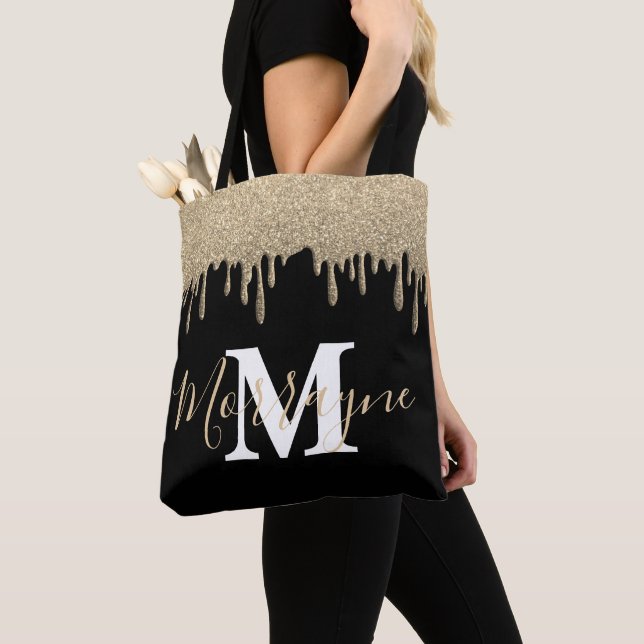 Tote Bag Parties scintillant d'or Étincelles Monogramme mét (De près)