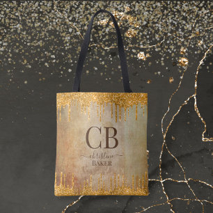Tote Bag Parties scintillant d'or gouttes avec touche rusti
