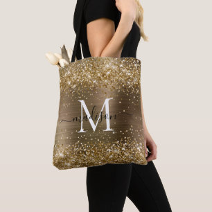 Tote Bag Parties scintillant d'or jaune brossé Monogramme m