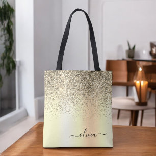 Tote Bag Parties scintillant d'or Monogramme métallique Nom