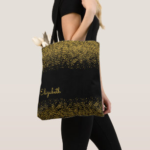 Tote Bag Parties scintillant d'or noir moderne personnalisé
