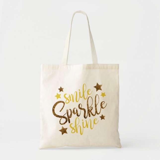 Tote Bag Parties scintillant d'or Smile Sparkle Shine Typog (Devant)