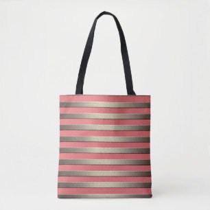 Tote Bag Parties scintillant dorée rayures rayées cora