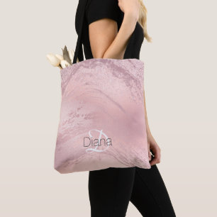 Tote Bag parties scintillant élégante en marbre rose rose