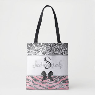Tote Bag Parties scintillant en argent rose de luxe personn