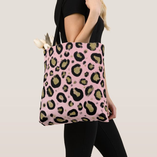 Tote Bag Parties scintillant en or rose et Cheetah léopard  (De près)