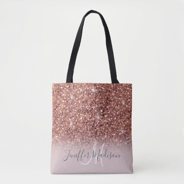 Tote Bag parties scintillant en or rose Nom personnalisé    (Devant)