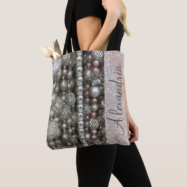Tote Bag Parties scintillant Glam perles d'argent personnal (De près)