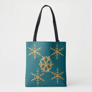 Tote Bag Parties scintillant Gold Faux Snowflakes