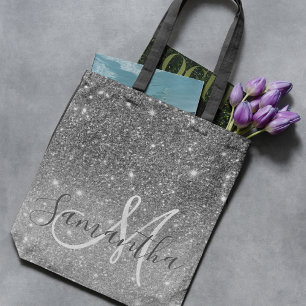 Tote Bag Parties scintillant gris moderne éclabousser Nom p