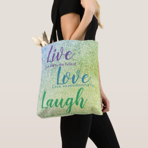 Tote Bag Parties scintillant Inspirer Live Amour Rire Bleu