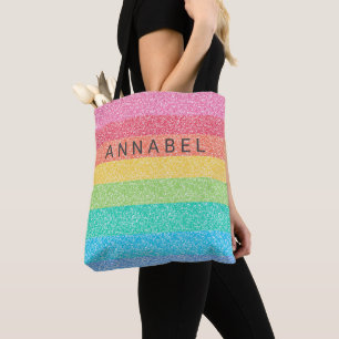 Tote Bag Parties scintillant mignonne Arc-en-ciel rayures c