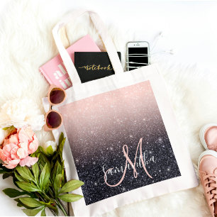 Tote Bag Parties scintillant moderne noire et rose Étincell