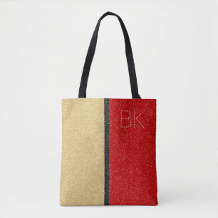 Tote Bag Parties scintillant Noir Rouge Or Chic Monogramme