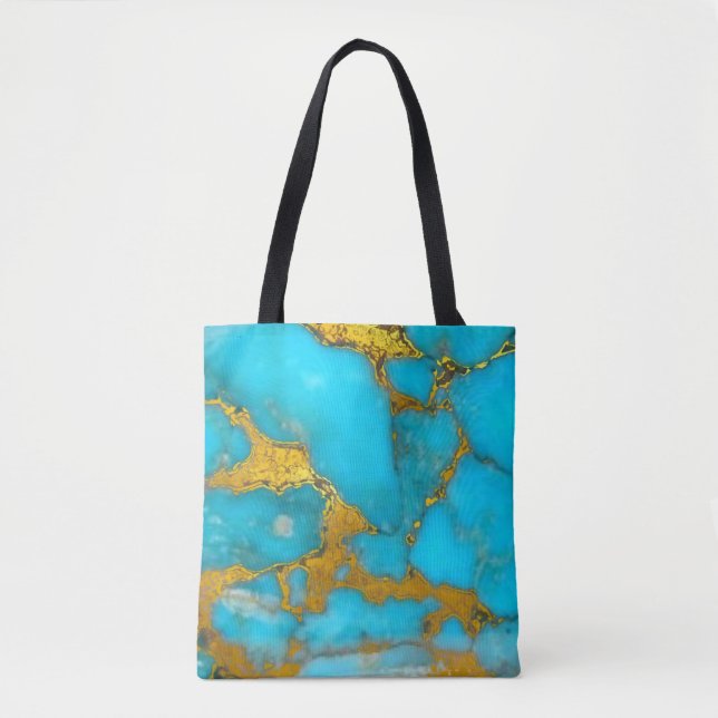 Tote Bag Parties scintillant OR en marbre turquoise - AJOUT (Devant)