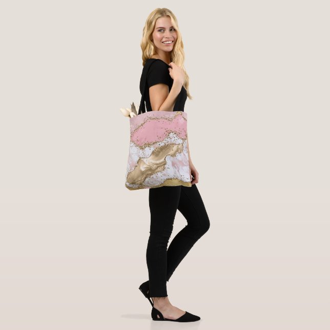Tote Bag Parties scintillant or Marbre blanc rose (Sur le modèle)