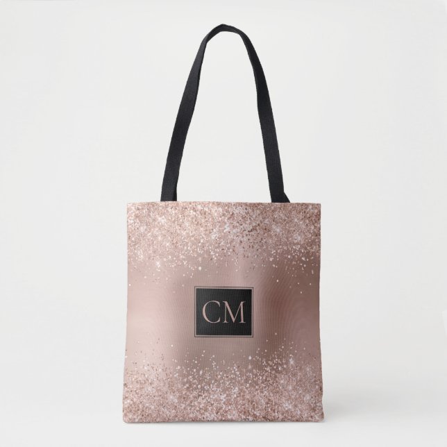 Tote Bag Parties scintillant or Rose Blush Monogramme métal (Devant)