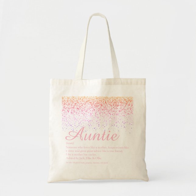 Tote Bag Parties scintillant rose Chic Script Tante Définit (Devant)