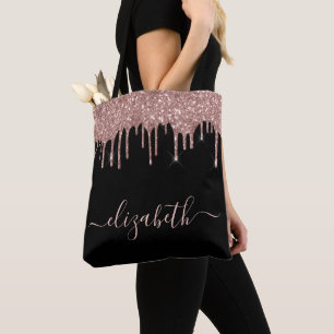 Tote Bag Parties scintillant rose de goutte d'or noir perso
