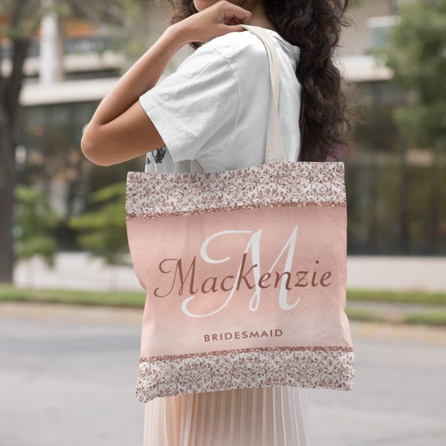 Tote Bag Parties scintillant rose d'or Mariage damassé Brid (Créateur téléchargé)
