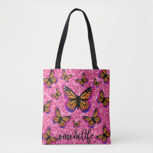 Tote Bag Parties scintillant rose étincelante papillons col