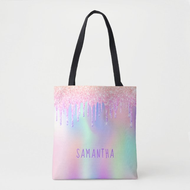 Tote Bag Parties scintillant rose irisé arc-en-ciel rose or (Devant)