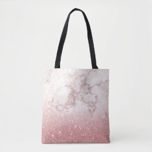 Tote Bag Parties scintillantes roses Ombre de marbre blanc