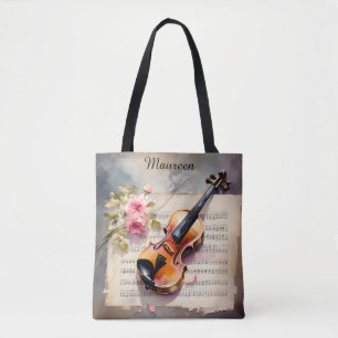 Tote Bag Partition de violon et fleur