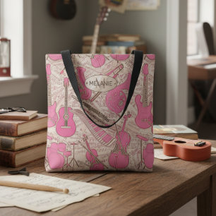 Tote Bag Partition et instruments de musique rose/ivoire ID