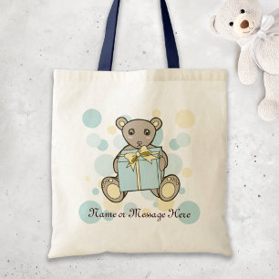 Tote Bag Pastel Blue and Yellow Cute Teddy Bear