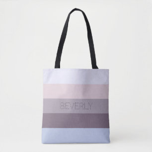 Tote Bag Pastel Blue Grey Pink 5 Colonnes Nom Personnalisé