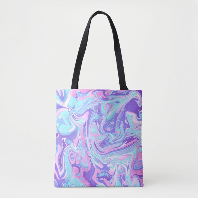 Tote Bag Pastel Blue & Purple Marble Texture liquide (Devant)