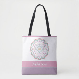 Tote Bag Pastel coloré appréciation enseignant nom mandala