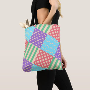 Tote Bag Pastel Damier Rayure Arc-en-ciel Géométrique